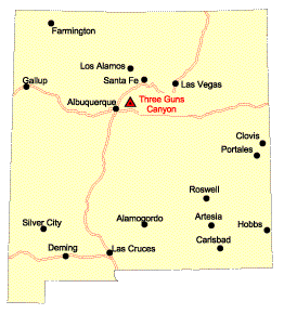 Location Map of Three Guns Canyon, New Mexico.