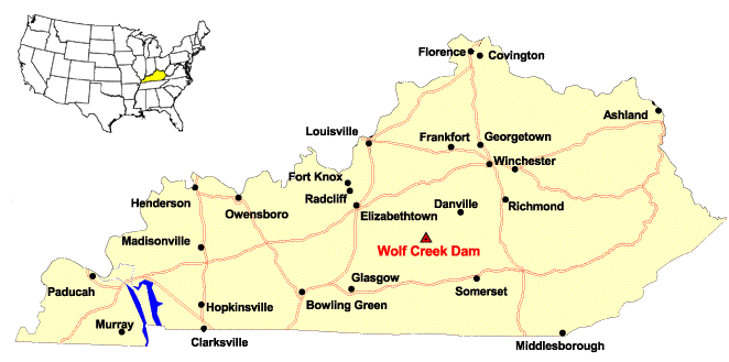 Location Map of Wolf Creek Dam, KY, U.S.A.