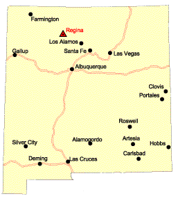 Locatoin map of Regina, New Mexico.