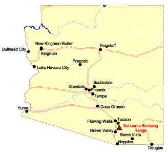 Location map of the Sahuarita Bombing Range near Tuscon, Arizona, U.S.A.